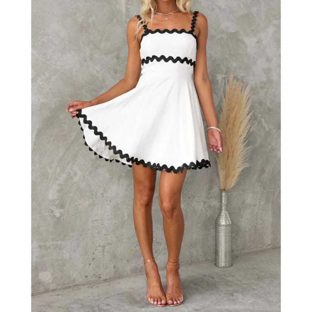 Women Flowy Rickrack Trim Dress Summer Casual Spaghetti Strap Loose Boho A-line Swing Mini Dress
Women Flowy Rickrack Trim Dress Summer Casual Spaghetti Strap Loose Boho A-line Swing Mini Dress