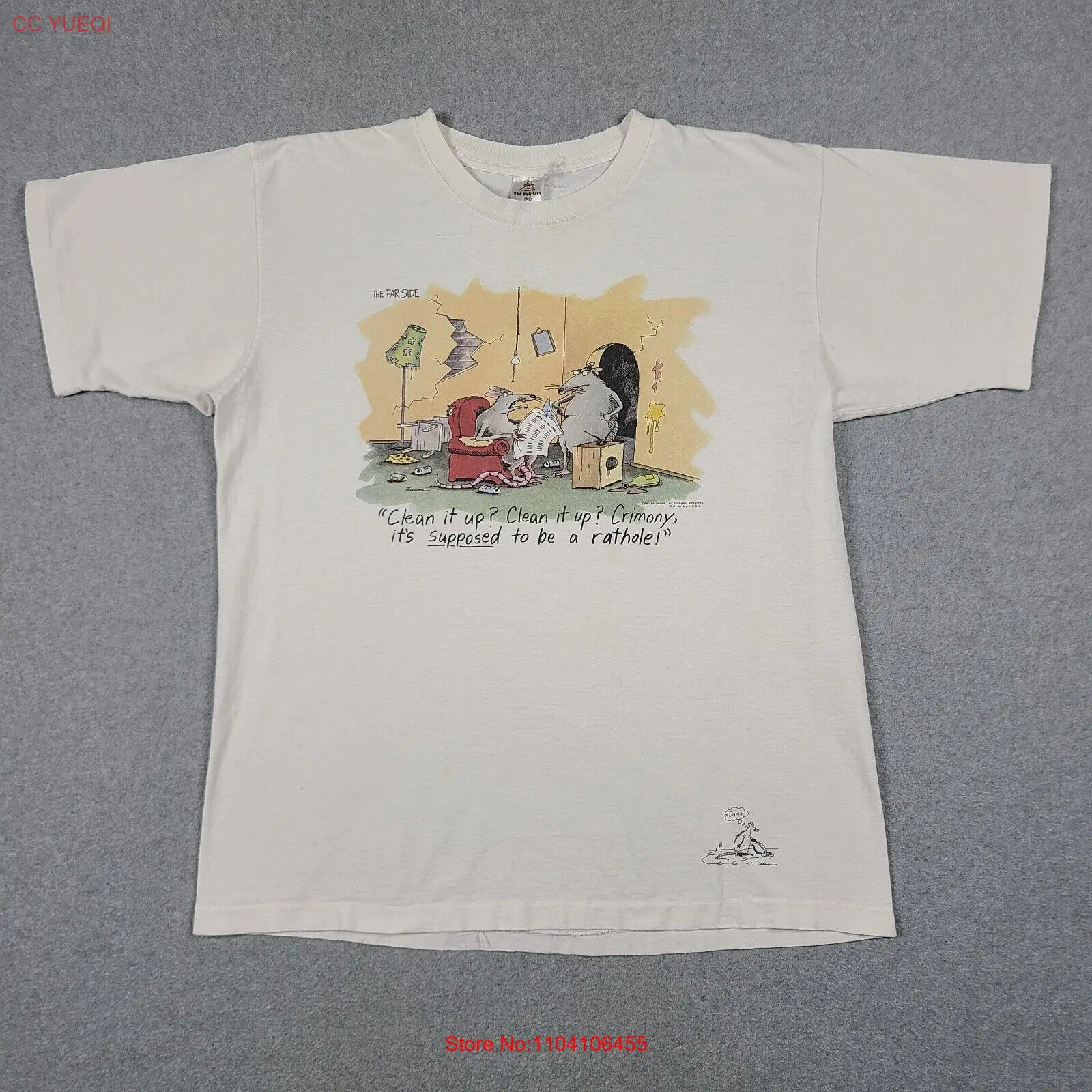 Винтажная футболка The Far Side Rathole, размер XL, 1990, США, комикс, крыса, забавный мультфильм
Винтажная футболка The Far Side Rathole, размер XL, 1990, США, комикс, крыса, забавный мультфильм