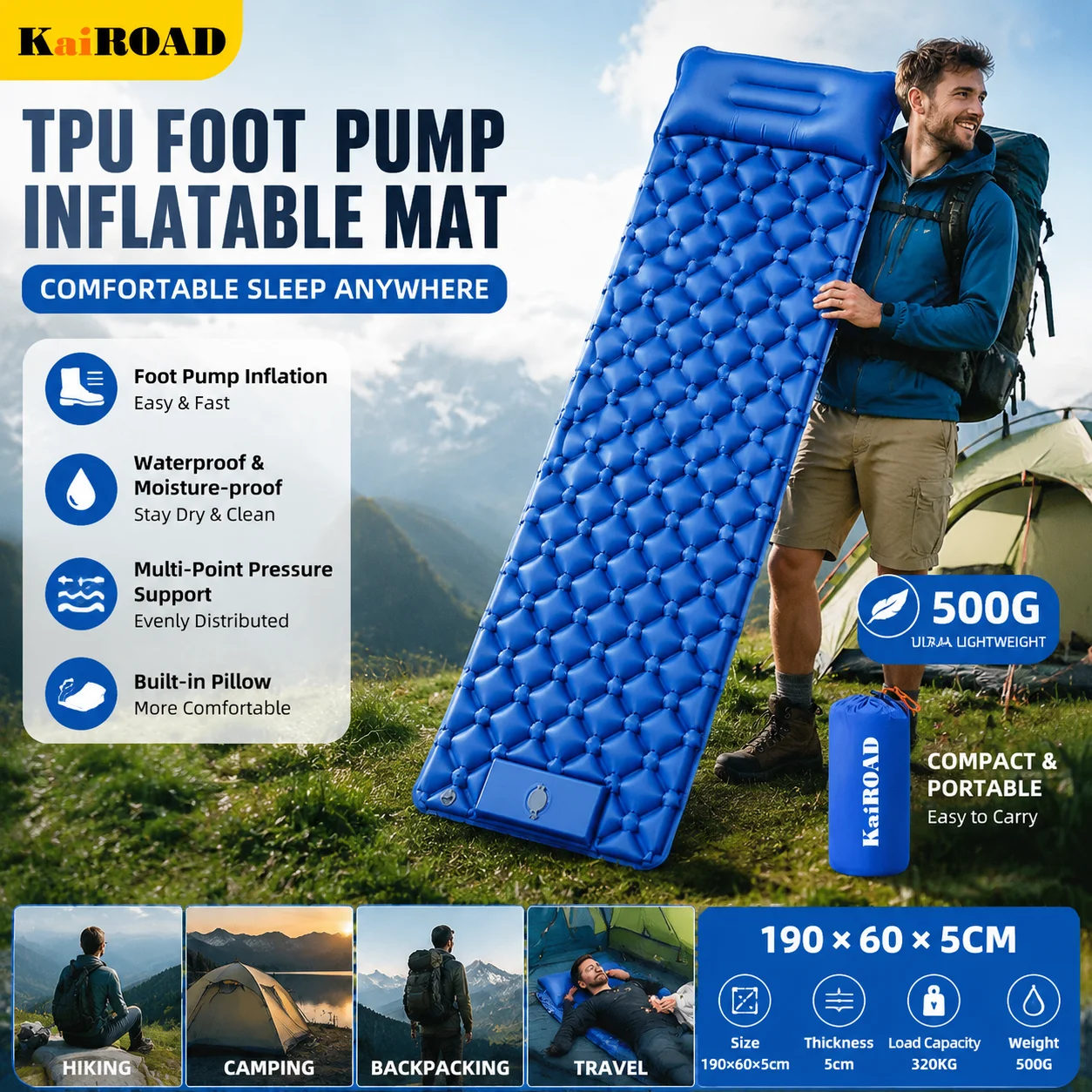 Inflatable Mattress with Foot Pump, Ultralight Inflatable Pillow Foldable Bed Travel Mat for Camping Hiking Backpacking
Inflatable Mattress with Foot Pump, Ultralight Inflatable Pillow Foldable Bed Travel Mat for Camping Hiking Backpacking