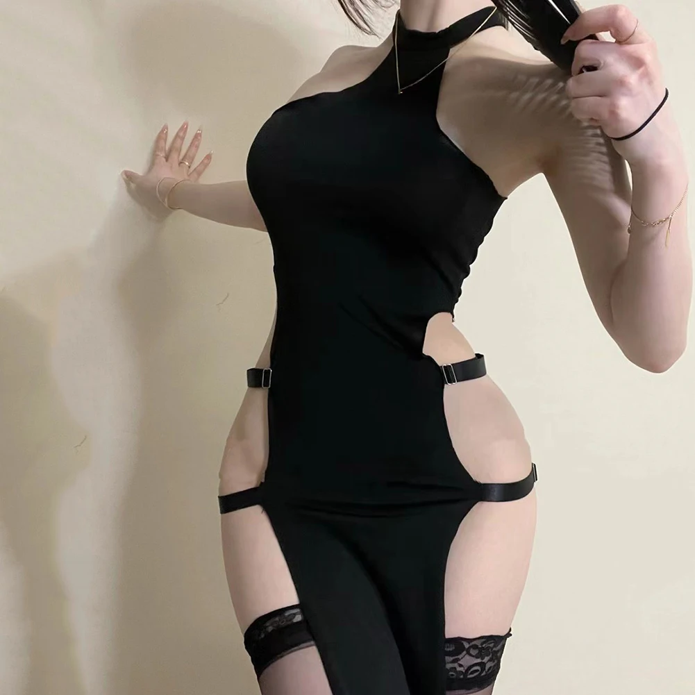 Sexy Women Dress Hanging Neck High Waist Underwear Double Split Long Nightdress Elastic Elegant Cheongsam Hollow Erotic Wear
Sexy Women Dress Hanging Neck High Waist Underwear Double Split Long Nightdress Elastic Elegant Cheongsam Hollow Erotic Wear