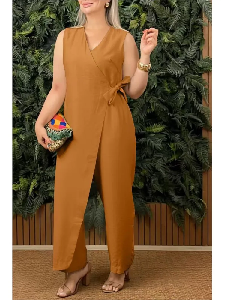 Fashion New Women's Jumpsuit Solid Color Wide Leg Pants Summer Sexy V Neck Sleeveless High Waist Office Elegant Jumpsuits Female
Fashion New Women's Jumpsuit Solid Color Wide Leg Pants Summer Sexy V Neck Sleeveless High Waist Office Elegant Jumpsuits Female