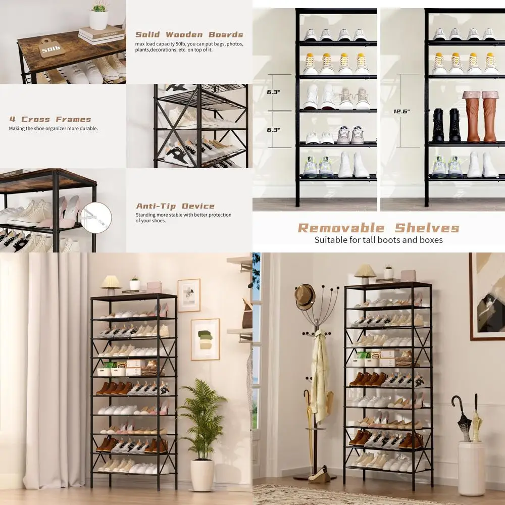 10-Tier Shoe Storage Rack for 40 Pairs, Compact Organizer with Rustic Brown Top for Entryway, Closet, or Apartment
10-Tier Shoe Storage Rack for 40 Pairs, Compact Organizer with Rustic Brown Top for Entryway, Closet, or Apartment