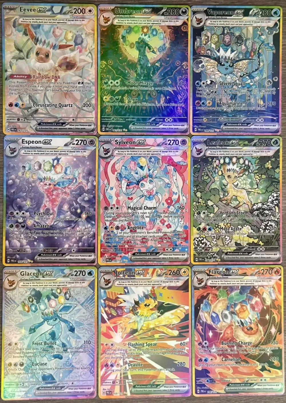 9Pcs Pokemon Cards PTCG Eeveelutions Sylveon Espeon Umbreon Rainbow Holo Collection Game English Version Cards Pokemon Gift
9Pcs Pokemon Cards PTCG Eeveelutions Sylveon Espeon Umbreon Rainbow Holo Collection Game English Version Cards Pokemon Gift