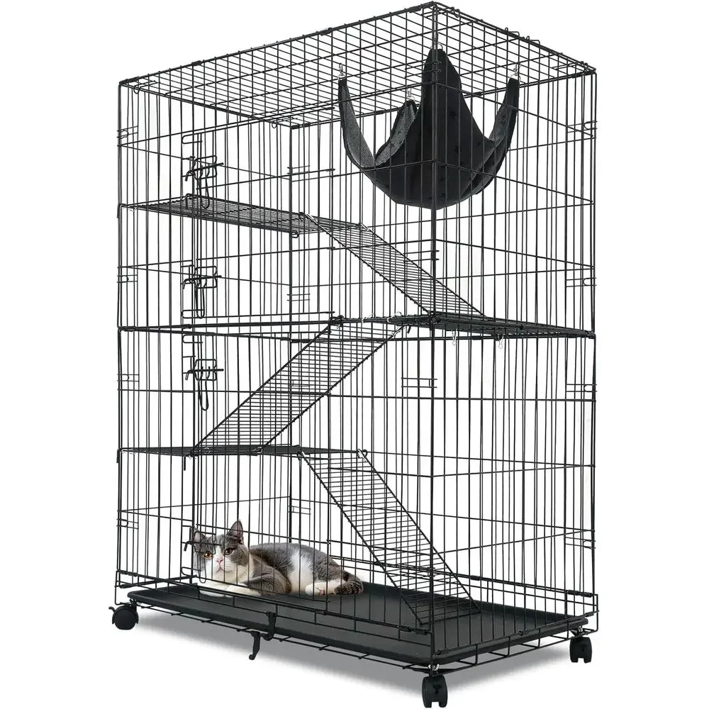 4-Tier Indoor Metal Cat Cage, 51 Inch Large, with Hammock, Ladder, Wheels for Adult Cats & Kittens
4-Tier Indoor Metal Cat Cage, 51 Inch Large, with Hammock, Ladder, Wheels for Adult Cats & Kittens