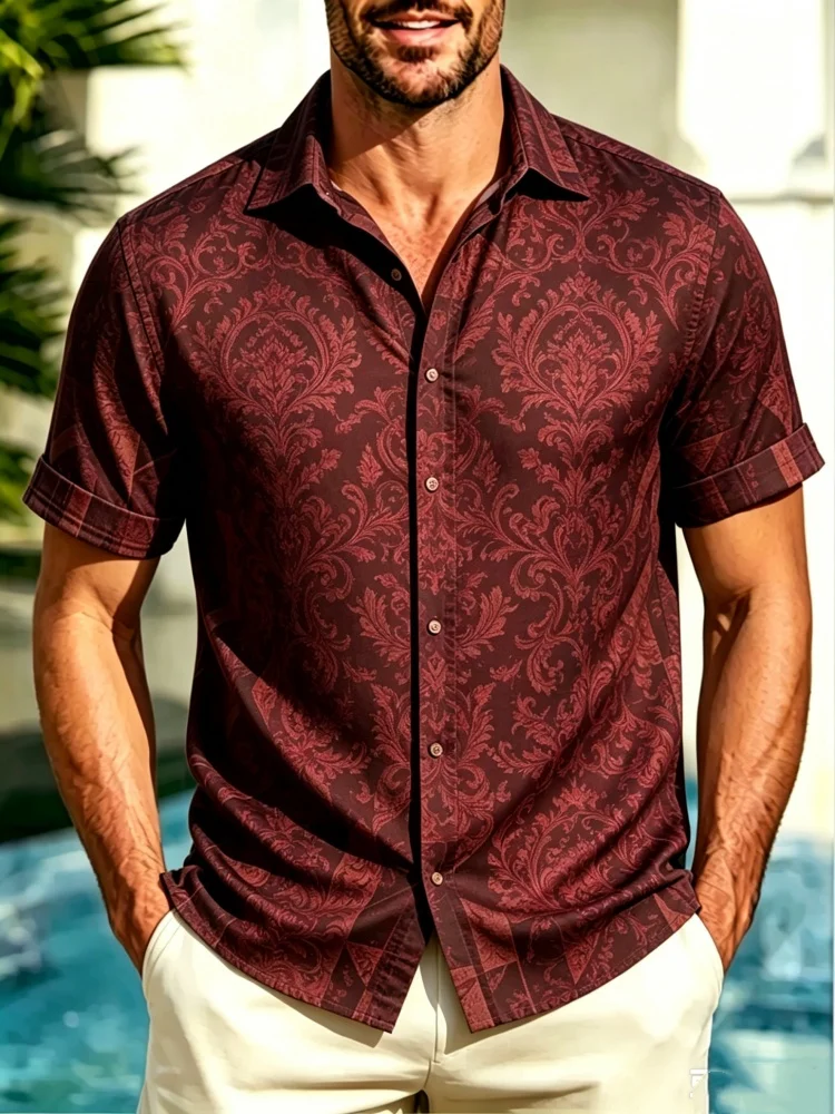 Men's Loose Comfort Short Sleeve Shirt, Burgundy Luxury Floral Pattern Casual Top, Elegant Daily Wear
Men's Loose Comfort Short Sleeve Shirt, Burgundy Luxury Floral Pattern Casual Top, Elegant Daily Wear