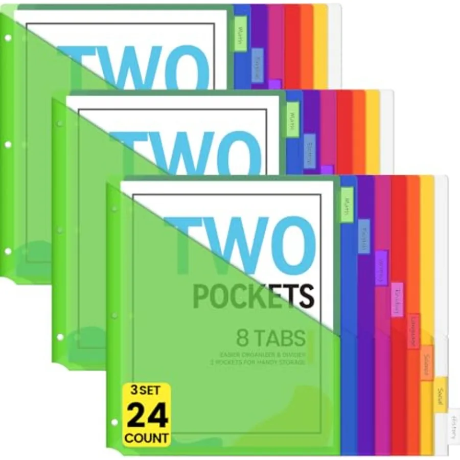 24 Count Dividers with Pockets, 8 Tabs Binder Dividers for 3 Ring Binders, Binder Dividers with tabs, Binder Divider with Pocke
24 Count Dividers with Pockets, 8 Tabs Binder Dividers for 3 Ring Binders, Binder Dividers with tabs, Binder Divider with Pocke