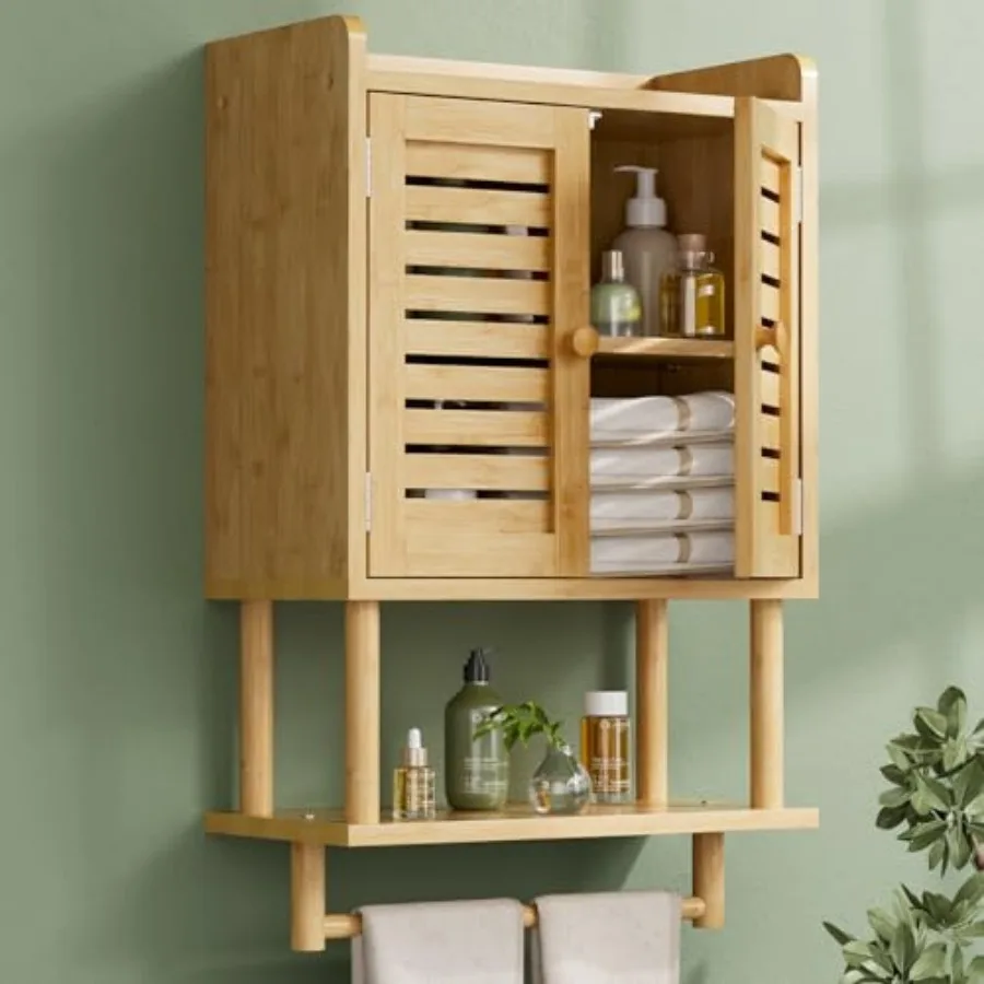 Bathroom Wall Cabinet, Bamboo Over The Toilet Storage Cabinet, Hanging Medicine Cabinets with Towel Bar, Wall Mounted Storage S
Bathroom Wall Cabinet, Bamboo Over The Toilet Storage Cabinet, Hanging Medicine Cabinets with Towel Bar, Wall Mounted Storage S