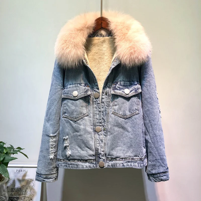 Jackets Jean Denim Jacket Women Real Fur Collar Coats 2023 New Korean Style Women Plus Velvet Ladies Denim Jackets Thick Warm
Jackets Jean Denim Jacket Women Real Fur Collar Coats 2023 New Korean Style Women Plus Velvet Ladies Denim Jackets Thick Warm