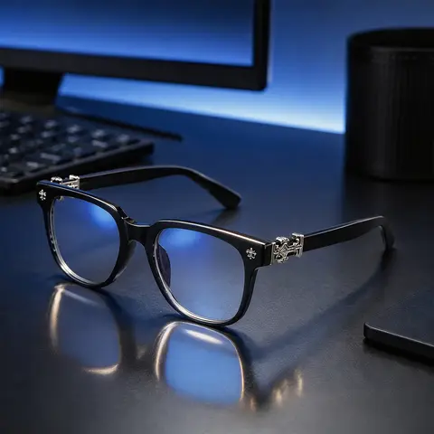 Gafas Unisex Cuadradas Anti Luz Azul UV400 con Bisagras Cruzadas Doradas, Montura Negra Transparente, Gafas Anti-Fatiga para Computadora