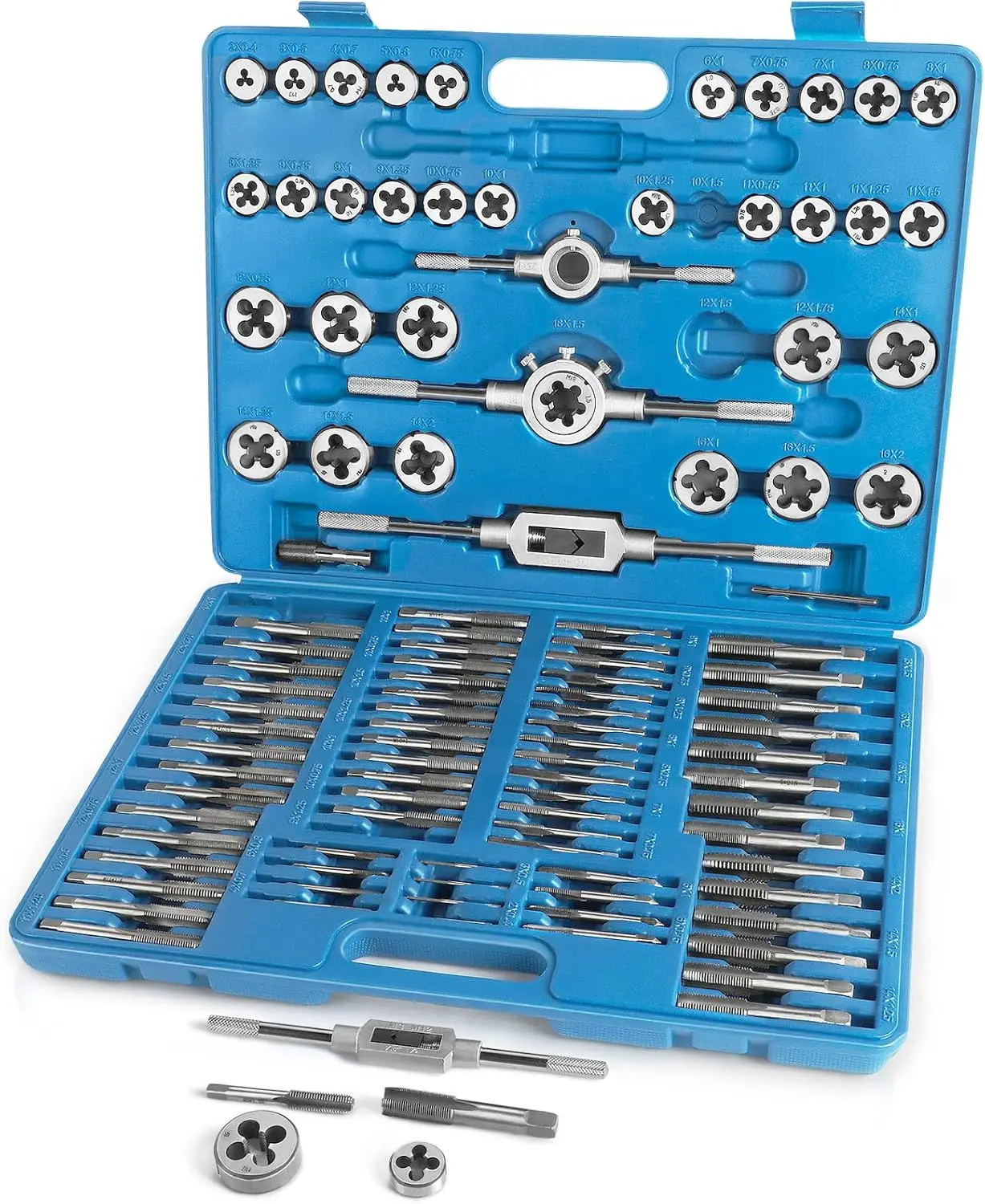 110 PCS Metric Tap and Die Set, M2-M18 Threads for External/Internal Cutting, with Storage Case
110 PCS Metric Tap and Die Set, M2-M18 Threads for External/Internal Cutting, with Storage Case