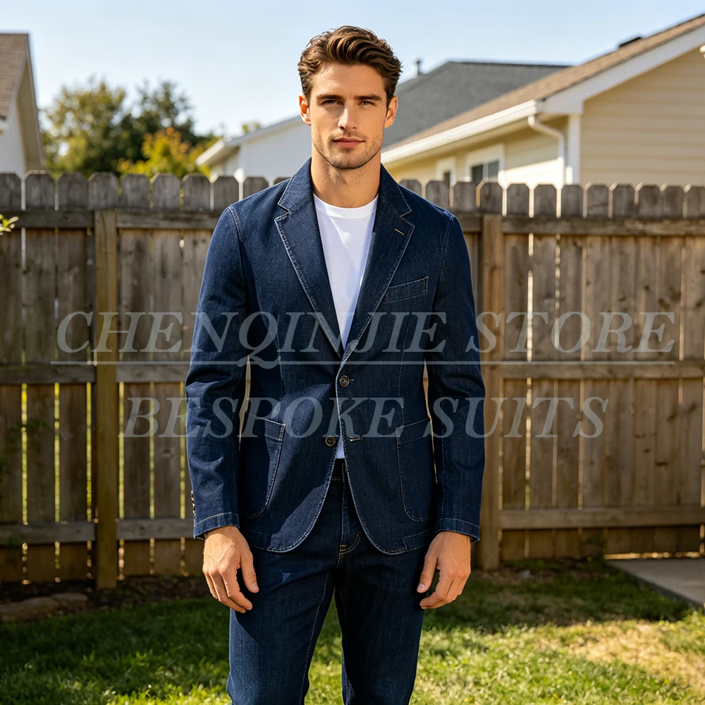 Luxury Denim Men's Suits Casual Single Breasted Notch Lapel Slim Fit 2 Piece Jacket Pants Sets Customized Male Clothing Costume
Luxury Denim Men's Suits Casual Single Breasted Notch Lapel Slim Fit 2 Piece Jacket Pants Sets Customized Male Clothing Costume