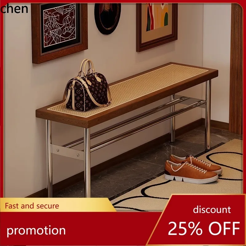 CZ medieval rattan long stool small apartment retro entrance solid wood shoe changing stool stainless steel bedside stool
CZ medieval rattan long stool small apartment retro entrance solid wood shoe changing stool stainless steel bedside stool