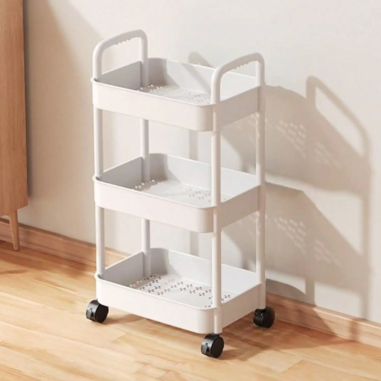 3 - Tier Rolling Storage Cart With Wheels, Multi - Layer Utility Trolley Organizer With Perforated Shelves & Divided Baskets, Easy - Move Storage Solution For Bathroom, Kitchen, Office, Bedroom, Quick Assembly & Space - Saving Design
3 - Tier Rolling Storage Cart With Wheels, Multi - Layer Utility Trolley Organizer With Perforated Shelves & Divided Baskets, Easy - Move Storage Solution For Bathroom, Kitchen, Office, Bedroom, Quick Assembly & Space - Saving Design