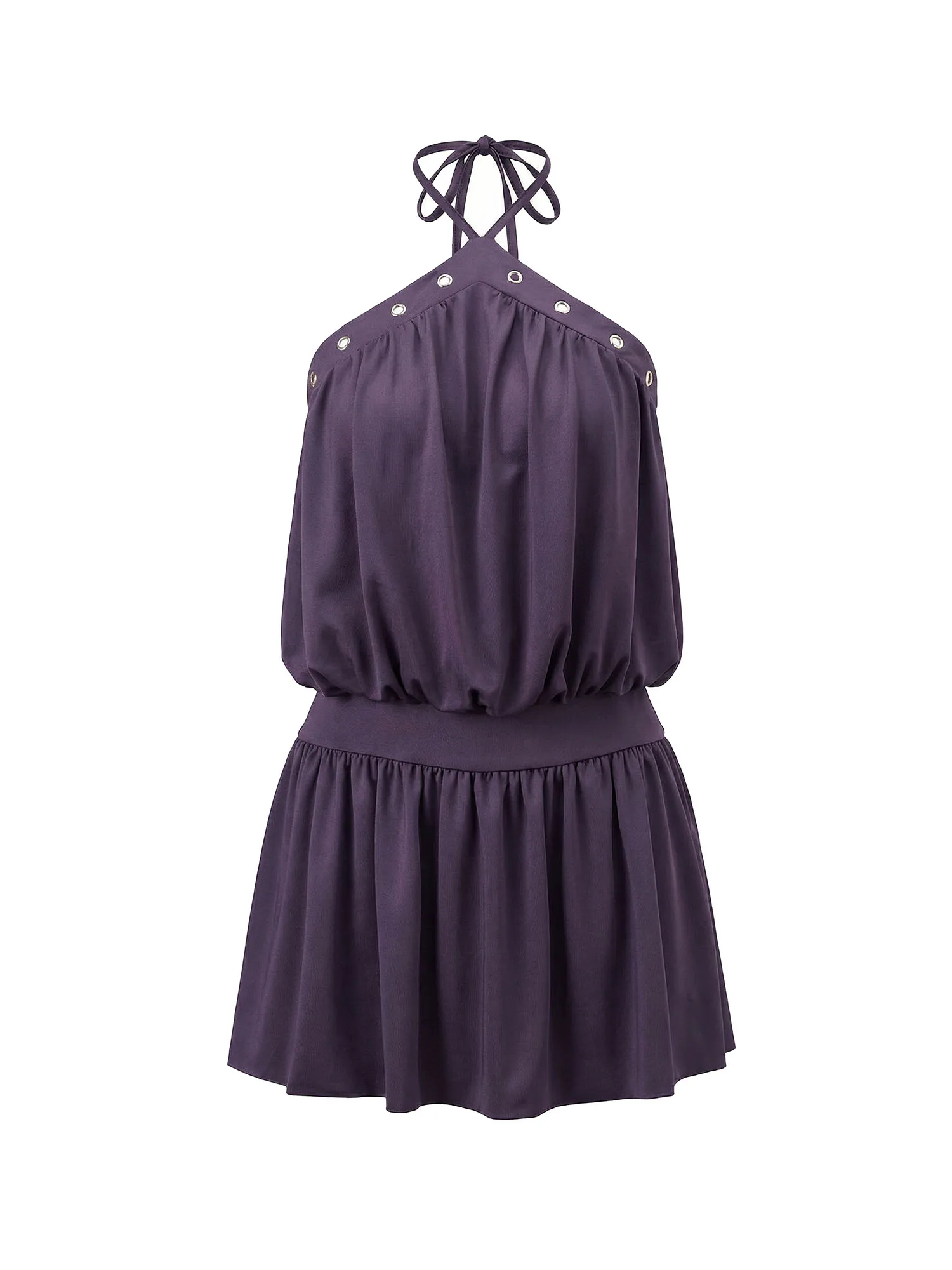 Women Mini Halter Dress Metal Eyelet Sleeveless Open Back Bubble Hem Short Dresses for Daily Party Club
Women Mini Halter Dress Metal Eyelet Sleeveless Open Back Bubble Hem Short Dresses for Daily Party Club