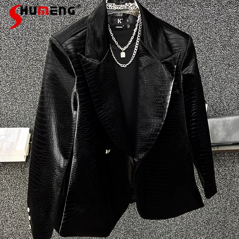 Men's 2025 Autumn New Trendy Tops Versatile Stylish PU Leather Suit Jackets High-end Padded Shoulder Blazer Faux Leather Coats
Men's 2025 Autumn New Trendy Tops Versatile Stylish PU Leather Suit Jackets High-end Padded Shoulder Blazer Faux Leather Coats