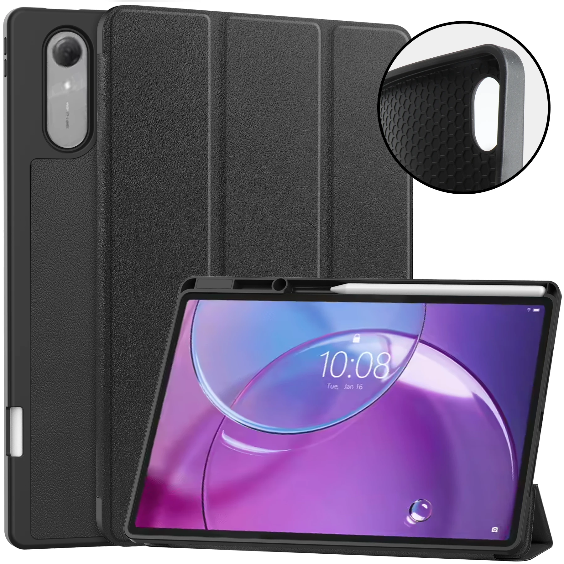For Lenovo Idea Tab Pro Gen 2 Stand Case Shock-Absorbent Leather Tablet Cover with Pen Slot - Black
For Lenovo Idea Tab Pro Gen 2 Stand Case Shock-Absorbent Leather Tablet Cover with Pen Slot - Black