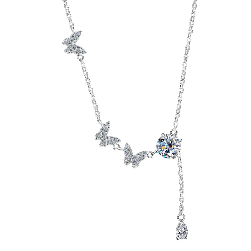 S925 Sterling Silver Butterfly Tassel Necklace for Women Adjustable 1CT Moissanite Diamond Clavicle Chain Fine Jewelry Gift
S925 Sterling Silver Butterfly Tassel Necklace for Women Adjustable 1CT Moissanite Diamond Clavicle Chain Fine Jewelry Gift