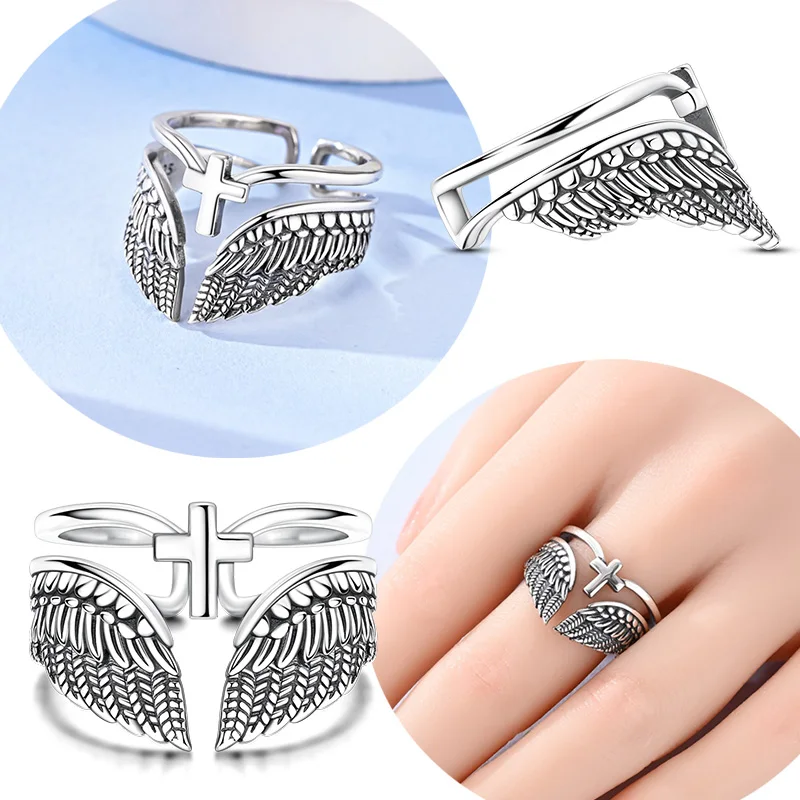 Original 925 Sterling Silver Wings Cross Open Ring For Women Adjustable Size Ring Punk Style Party Jewelry Gift
Original 925 Sterling Silver Wings Cross Open Ring For Women Adjustable Size Ring Punk Style Party Jewelry Gift
