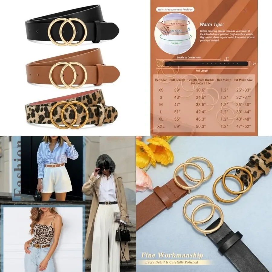 3 Pack Women Waist Belts for Jeans Pants Dresses, Ladies Belt with Double O-Ring Gold Buckle,Fit Waist Size 32"-37",3 Pack-black+brown+leopard
3 Pack Women Waist Belts for Jeans Pants Dresses, Ladies Belt with Double O-Ring Gold Buckle,Fit Waist Size 32"-37",3 Pack-black+brown+leopard