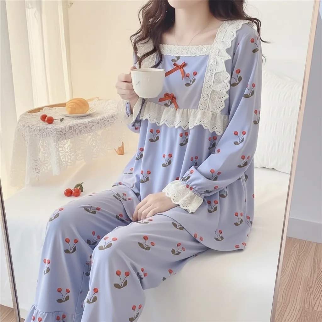 Cute Princess Pajamas for Women Set Lounge Blue Color Sailor Collar Spring Long Pj Sets for Woman
Cute Princess Pajamas for Women Set Lounge Blue Color Sailor Collar Spring Long Pj Sets for Woman