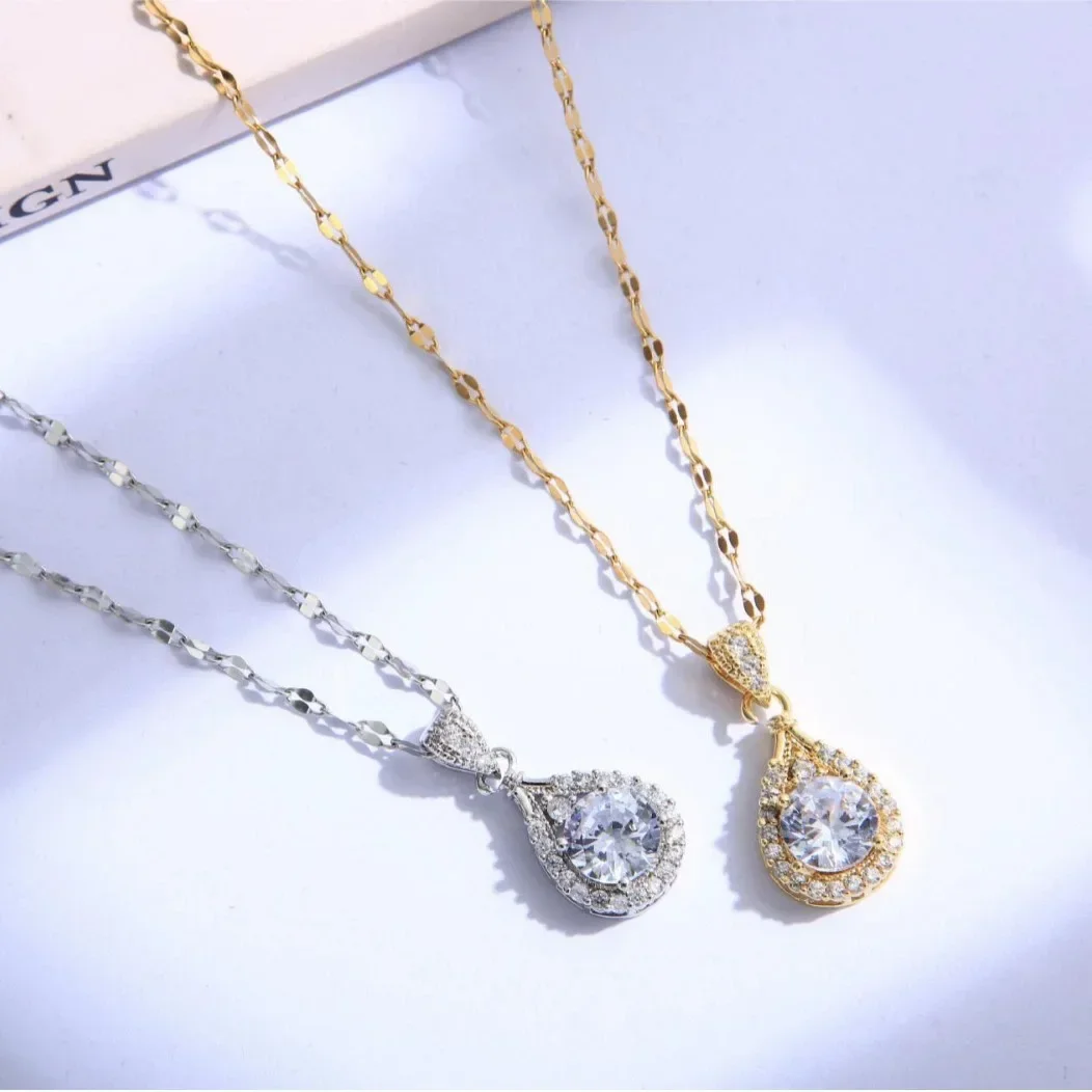 Exquisite and sweet pendant necklace, titanium steel necklace, purple water drop pendant necklace
Exquisite and sweet pendant necklace, titanium steel necklace, purple water drop pendant necklace