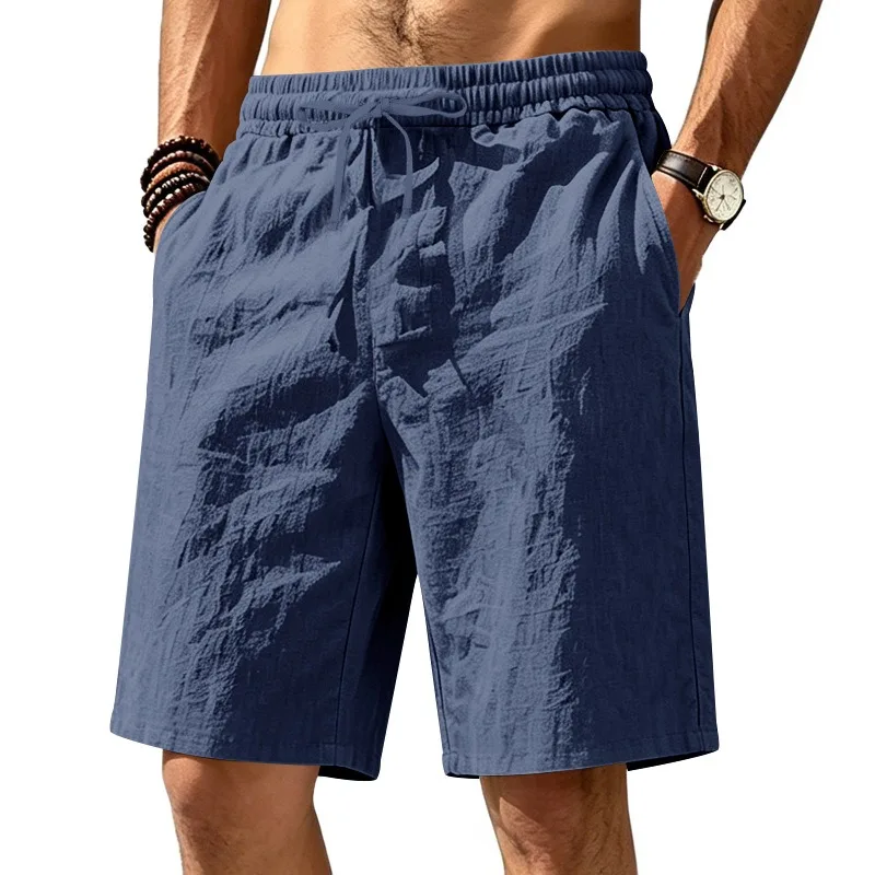 Men Linen Blend Elastic Waist Drawstring Casual Beach Shorts
Men Linen Blend Elastic Waist Drawstring Casual Beach Shorts