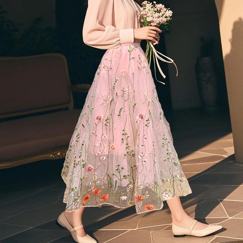 Ele High Waist Floral Embroidery Me f Skirt Women's Summer New Sle Slimming A-Line Long Skirt Polyester Fiber
Ele High Waist Floral Embroidery Me f Skirt Women's Summer New Sle Slimming A-Line Long Skirt Polyester Fiber