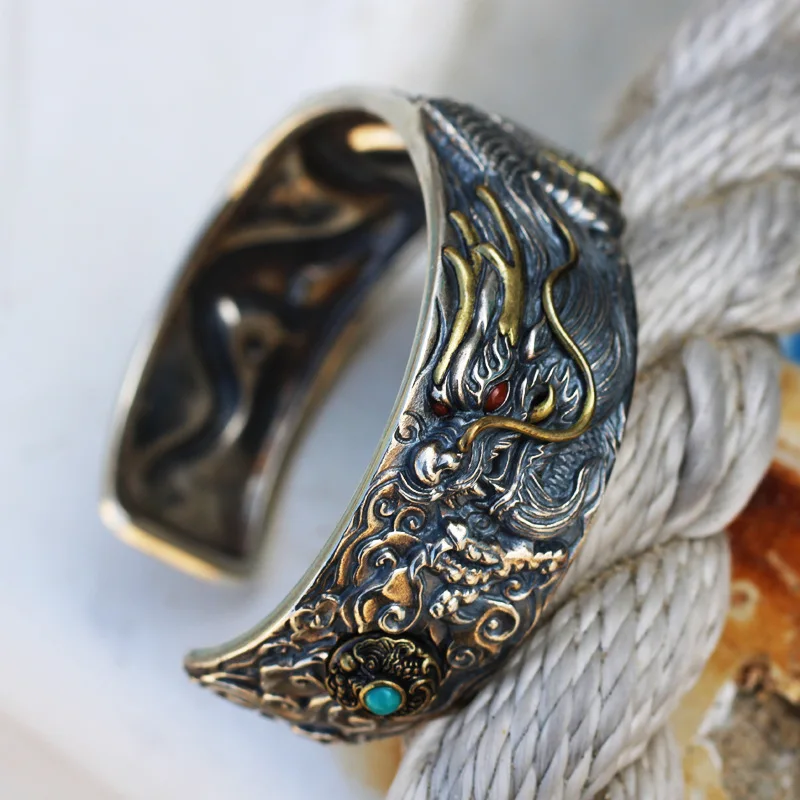 Real Silver Personality Fashion Dragon Open Bangle For Man Male Solid Silver Handmade Jewelry Gift
Real Silver Personality Fashion Dragon Open Bangle For Man Male Solid Silver Handmade Jewelry Gift