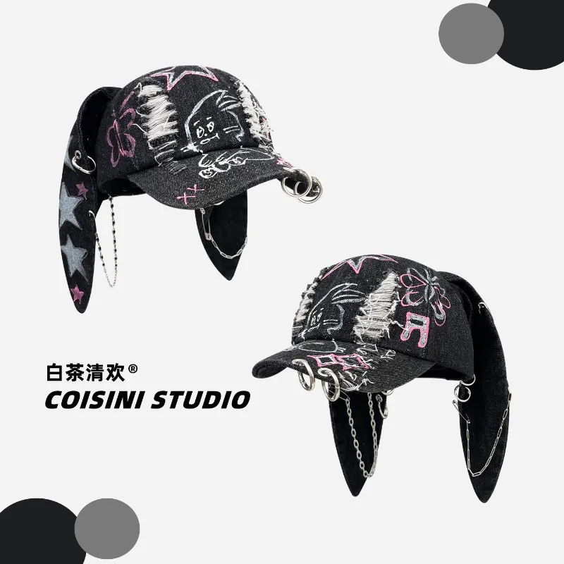 New Baseball Cap Men Women Y2K Dark Style Rabbit Ear Denim Doodle Ripped Design Spring Summer Niche Punk Sunshade Hip Hop Hat
New Baseball Cap Men Women Y2K Dark Style Rabbit Ear Denim Doodle Ripped Design Spring Summer Niche Punk Sunshade Hip Hop Hat