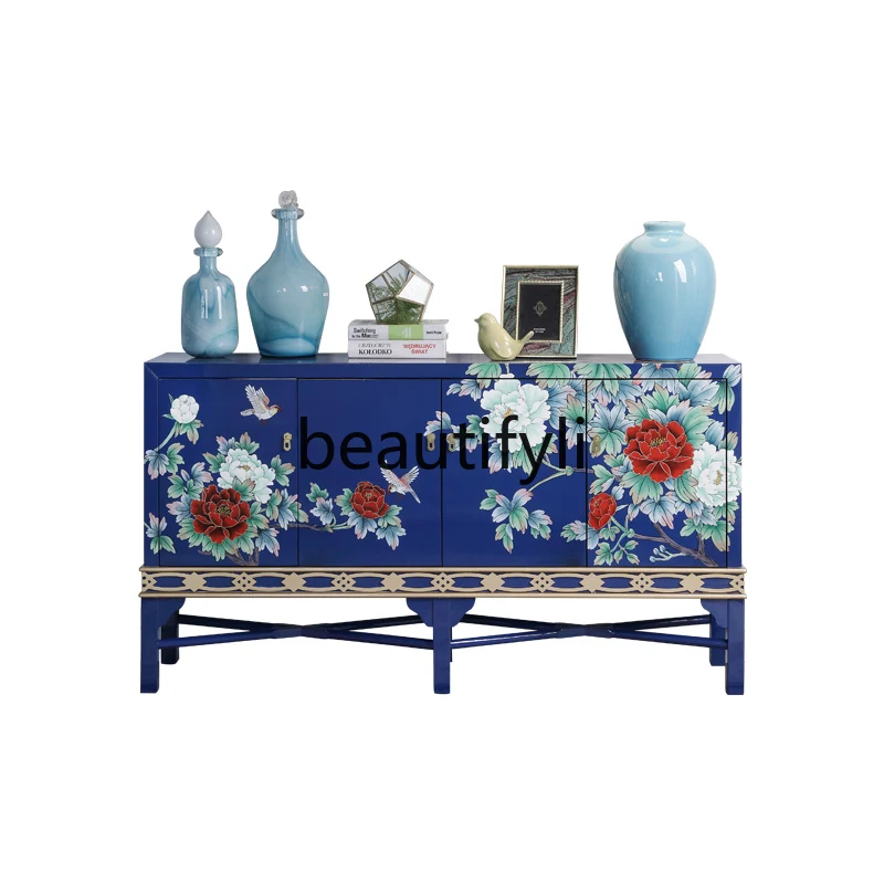 New Chinese-style entrance cabinet painted peony flower and bird living room modern solid wood paint storage locker
New Chinese-style entrance cabinet painted peony flower and bird living room modern solid wood paint storage locker
