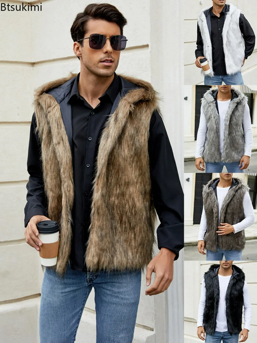 Men's Autumn Winter Hooded Vest V Neck Faux Fur Jackets Sleeveless Elegant Splice Vest Cardigan Hoodies Casual High Street Tops
Men's Autumn Winter Hooded Vest V Neck Faux Fur Jackets Sleeveless Elegant Splice Vest Cardigan Hoodies Casual High Street Tops