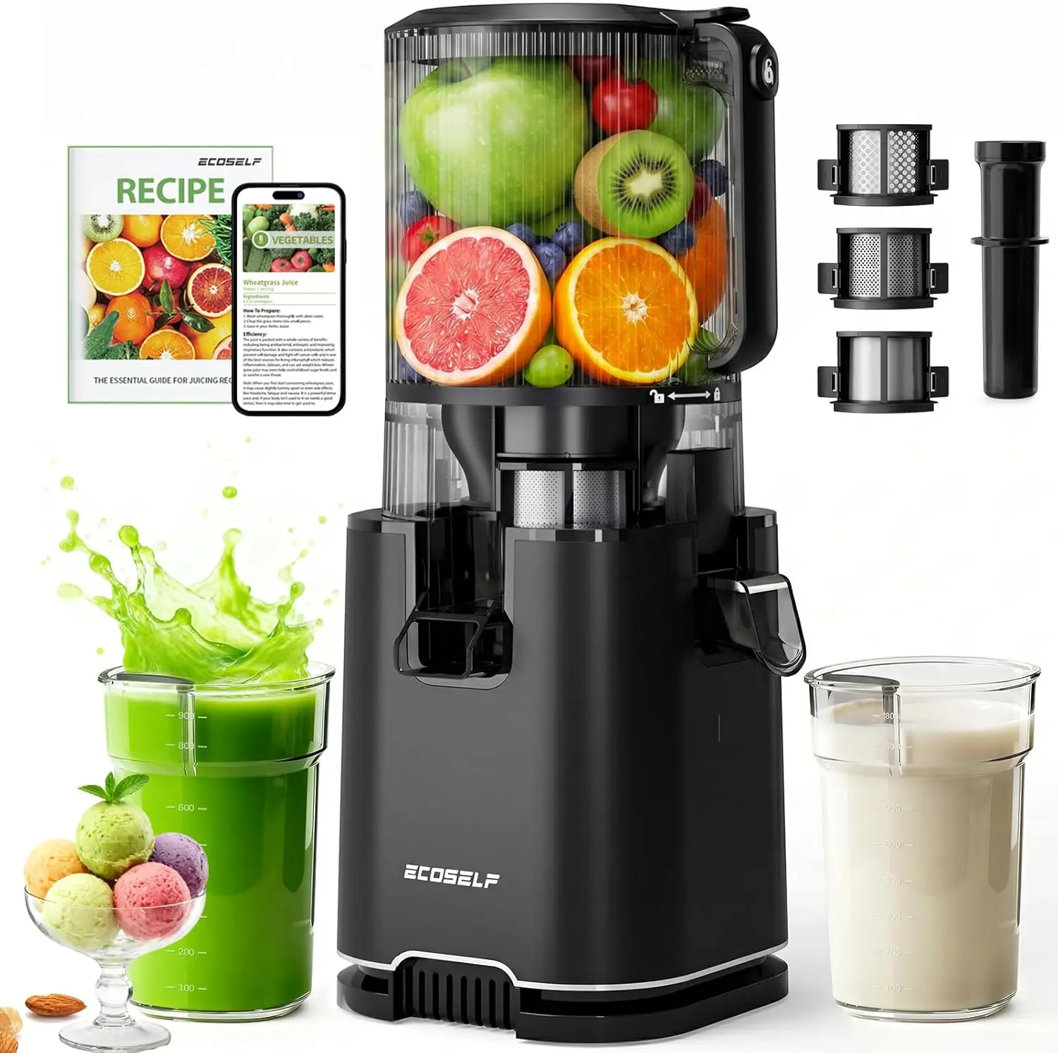 3-in-1 Juicer with 3 Filters (For Juice, Sorbet & Nut Milk), With 6.0" Wide Extra-Large Hopper For Fruits & Vegetables, Slow
3-in-1 Juicer with 3 Filters (For Juice, Sorbet & Nut Milk), With 6.0" Wide Extra-Large Hopper For Fruits & Vegetables, Slow