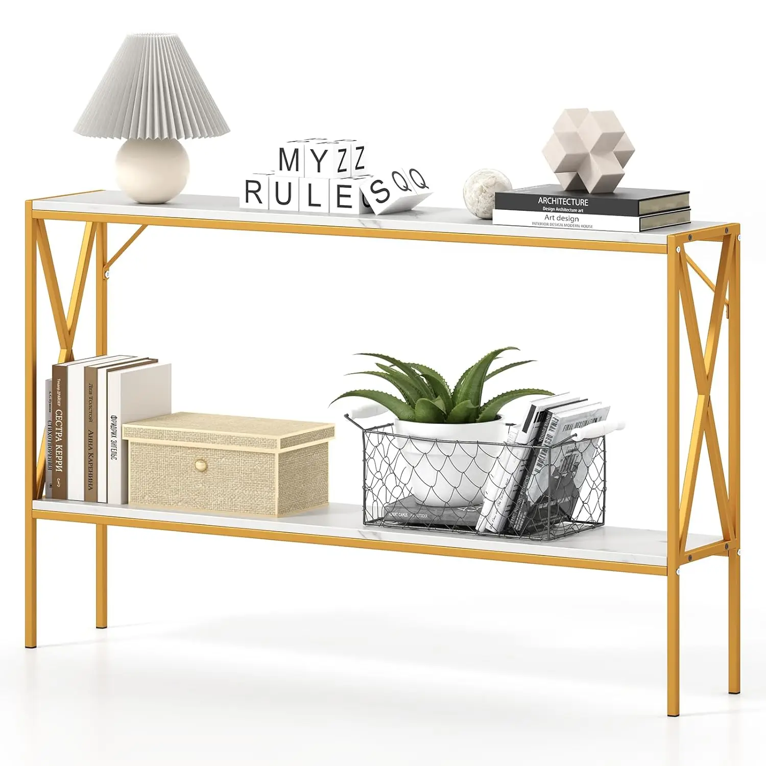 2-Tier Narrow Console Table Faux Marble Storage Behind Couch Entryway Hallway 47In Gold White, Customized
2-Tier Narrow Console Table Faux Marble Storage Behind Couch Entryway Hallway 47In Gold White, Customized