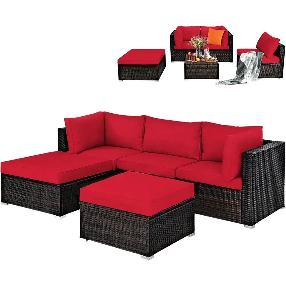 5 Pieces Patio Rattan urniture Sets, Sectional Soa Contion Set w/Steel e & Sponge Cushions, ern Wicker Combination Soa Set w/Ott
5 Pieces Patio Rattan urniture Sets, Sectional Soa Contion Set w/Steel e & Sponge Cushions, ern Wicker Combination Soa Set w/Ott