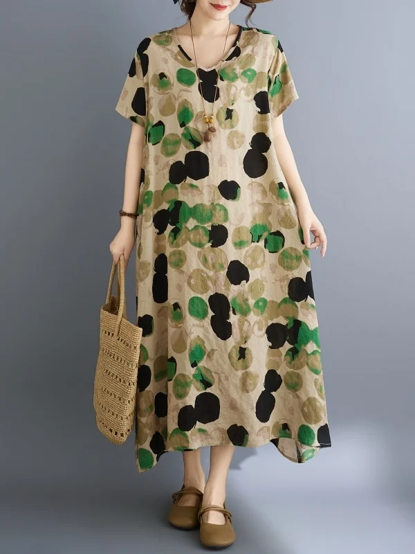 Summer Polka Dot Vacation Style Travel V-neck Retro Meat Concealing Asymmetrical Long Cotton Linen Dress plus Size Dress
Summer Polka Dot Vacation Style Travel V-neck Retro Meat Concealing Asymmetrical Long Cotton Linen Dress plus Size Dress