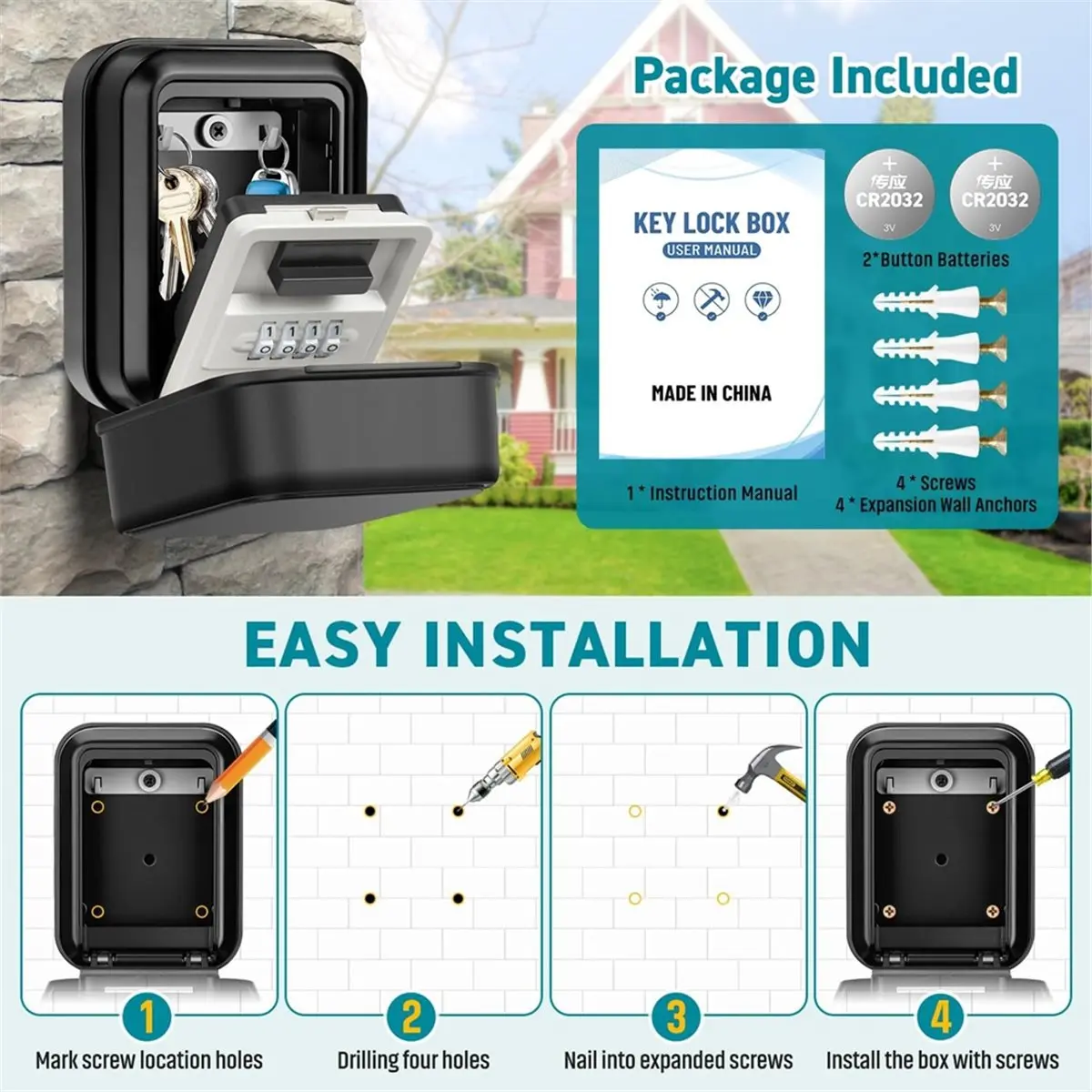 A89X Key Lock Box, Waterproof Wall Mount Lock Box for Keys with Code, 4 Digit Combination Lockbox for Home Office Garage B
A89X Key Lock Box, Waterproof Wall Mount Lock Box for Keys with Code, 4 Digit Combination Lockbox for Home Office Garage B