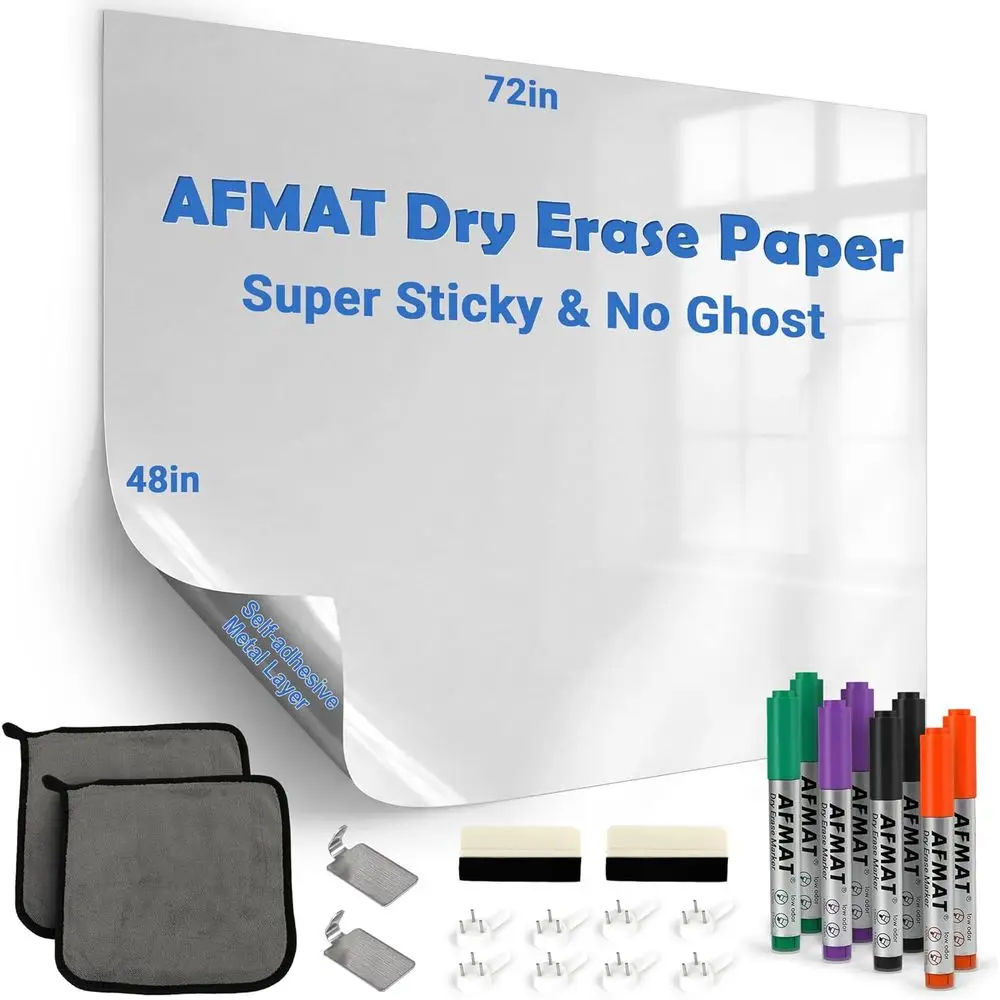Large Peel and Stick Dry Erase Paper, 72 x 48, with 8 Markers, Stain-Resistant & Super Sticky, Ideal for Home or Office
Large Peel and Stick Dry Erase Paper, 72 x 48, with 8 Markers, Stain-Resistant & Super Sticky, Ideal for Home or Office