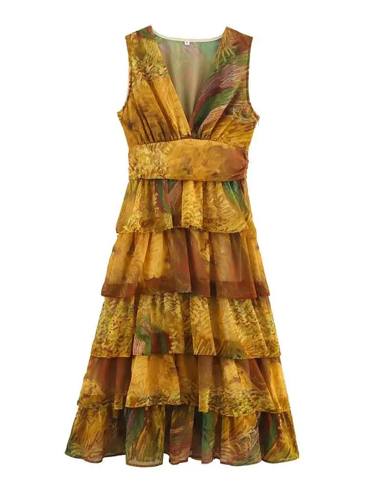 European style new women's fashion temperament elegant V-neck sleeveless waist layered cake skirt
European style new women's fashion temperament elegant V-neck sleeveless waist layered cake skirt