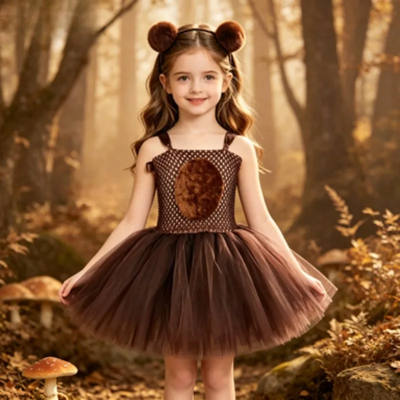 Dark brown bear girls' tulle dress, animal princess tutu skirt, girls' costume for Christmas parties and stage performances
Dark brown bear girls' tulle dress, animal princess tutu skirt, girls' costume for Christmas parties and stage performances