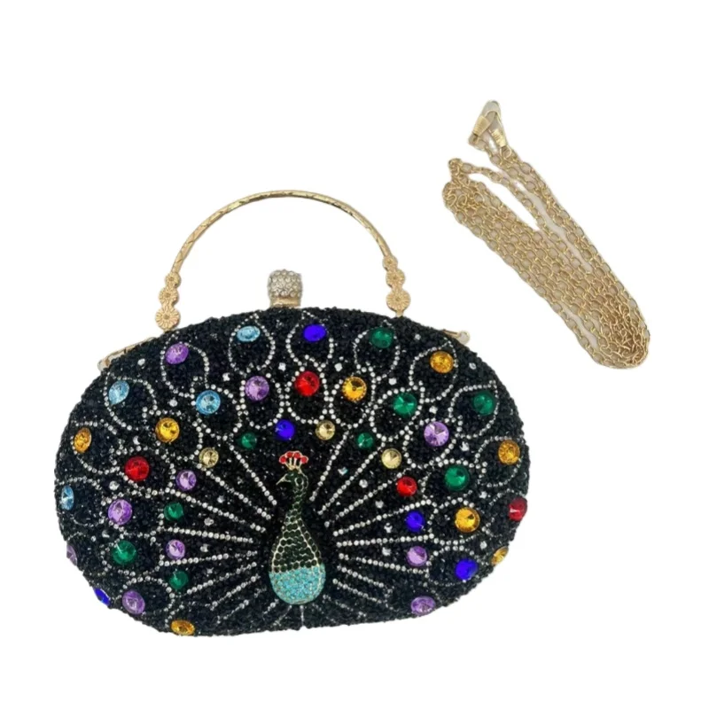 Women's New Peacock Pattern Rhinestones Evening Bag Glitter Colorfull Diamond Metal Handle Handbag Luxury Lady Dress Box Purse
Women's New Peacock Pattern Rhinestones Evening Bag Glitter Colorfull Diamond Metal Handle Handbag Luxury Lady Dress Box Purse