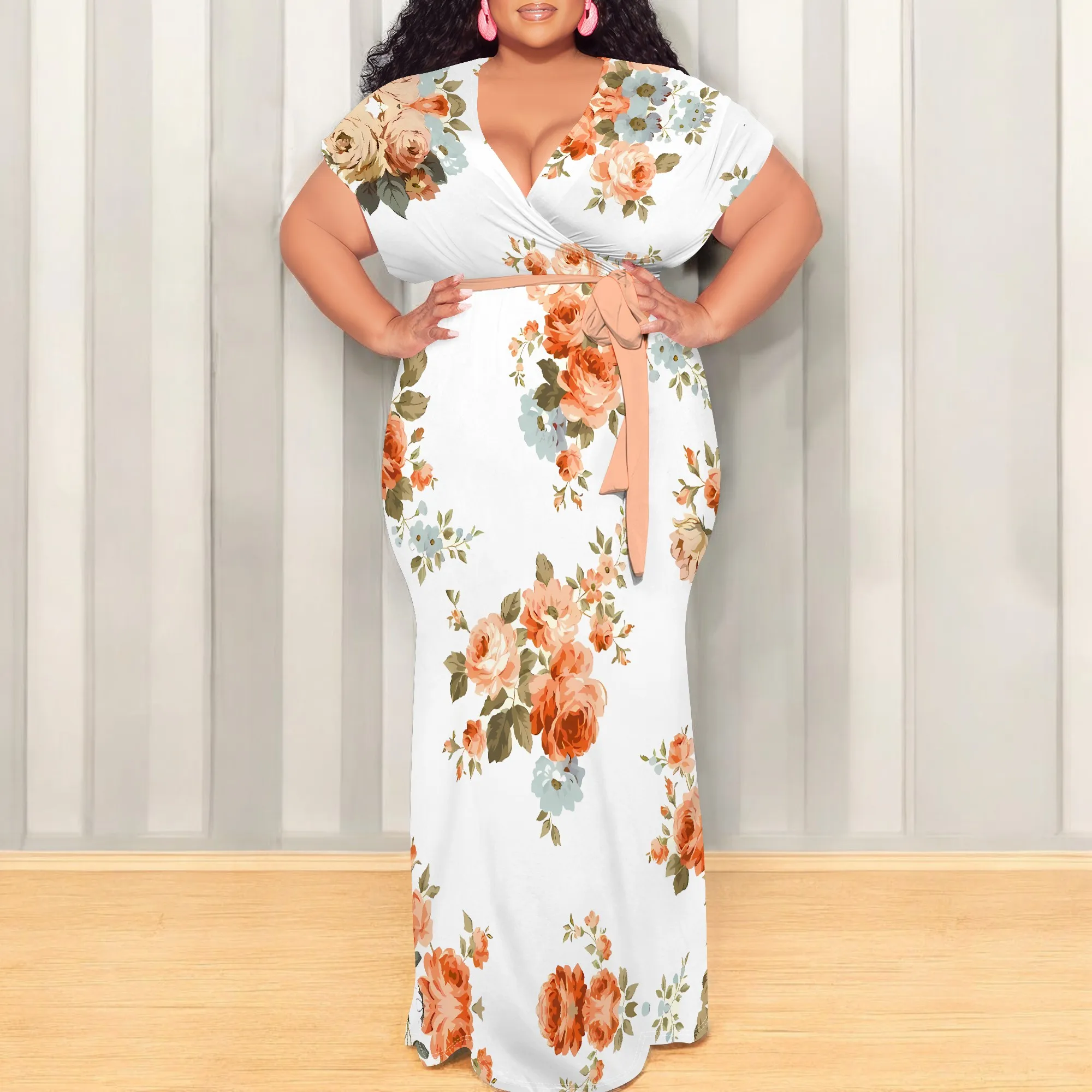 Plus Size Floral Print V Neck Belted Maxi Dress for Women Elegant Summer Vacation Outfit
Plus Size Floral Print V Neck Belted Maxi Dress for Women Elegant Summer Vacation Outfit