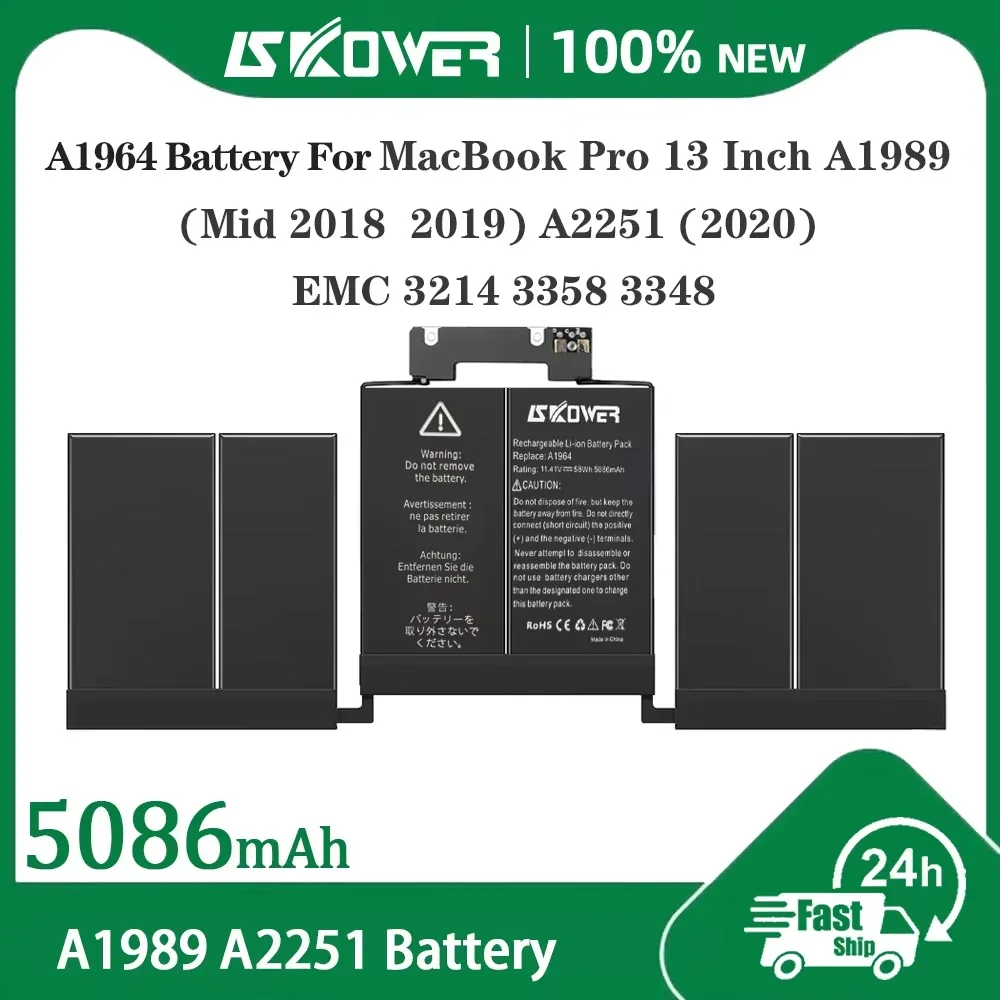 SKOWER A1964 Laptop Battery For MacBook Pro 13 Inch A1989 (Mid 2018 2019) A2251 (2020) EMC 3214 3358 3348
SKOWER A1964 Laptop Battery For MacBook Pro 13 Inch A1989 (Mid 2018 2019) A2251 (2020) EMC 3214 3358 3348