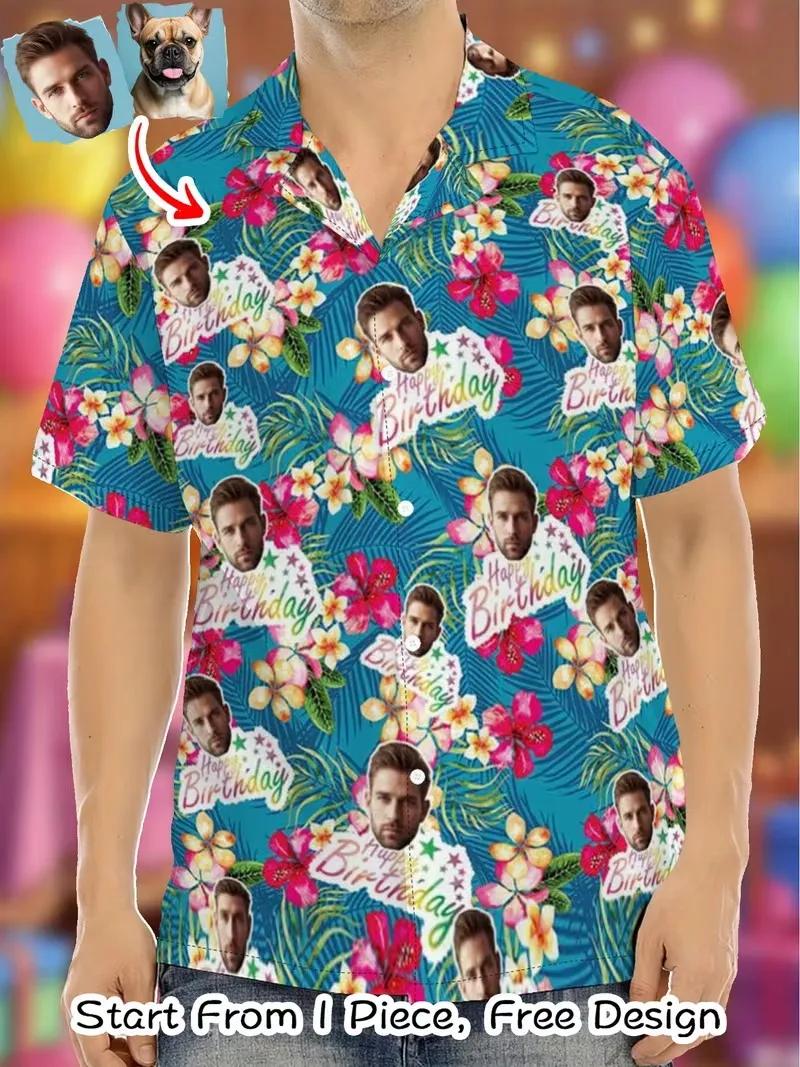 Custom Face Hawaiian Shirt Personalized Photo Happy Birthday Tropical Floral Men's Short Sleeve Aloha Shirt For Birthday Gifts
Custom Face Hawaiian Shirt Personalized Photo Happy Birthday Tropical Floral Men's Short Sleeve Aloha Shirt For Birthday Gifts