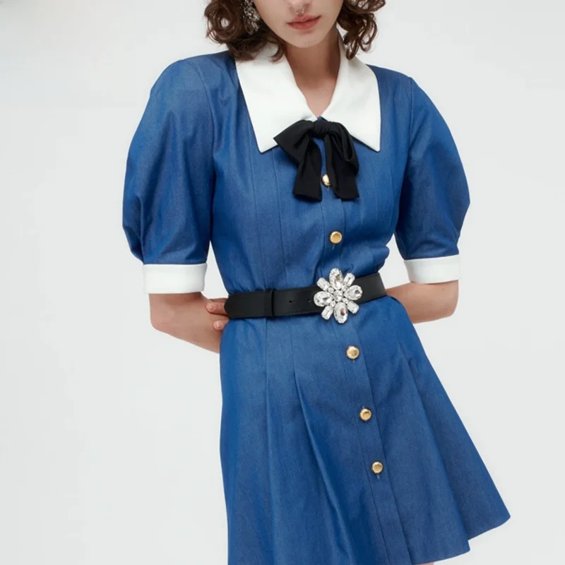Sweet Waist-Cinching A-Line Shirt Dress for Women Spring Summer New Style Bow-Knot High Waist Short Dress Polyester Fiber
Sweet Waist-Cinching A-Line Shirt Dress for Women Spring Summer New Style Bow-Knot High Waist Short Dress Polyester Fiber