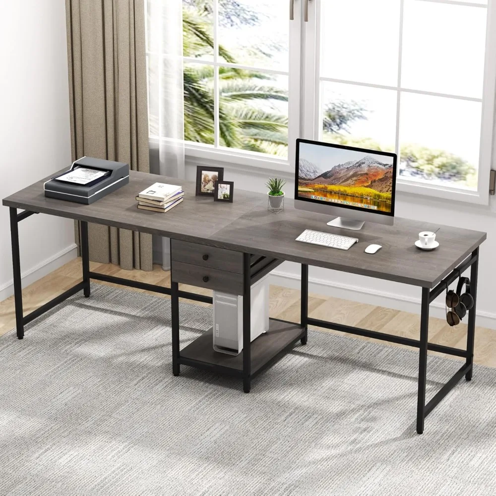 78.74’’ Two Person Desk with 2 Drawers, Long Double Computer Desk Gaming Table with Shelves, Industrial Study, Customized
78.74’’ Two Person Desk with 2 Drawers, Long Double Computer Desk Gaming Table with Shelves, Industrial Study, Customized