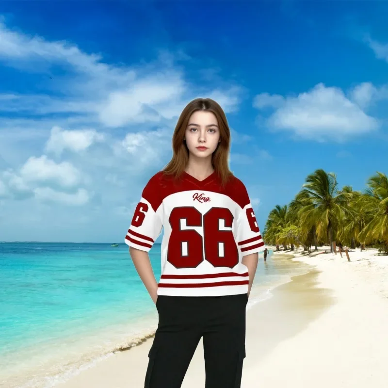 Summer Fashion Women Clothing No.66 V-neck Football Jersey Casual Sport Short Sleeve Top Harajuku Couple Loose Tshirt Streetwear
Summer Fashion Women Clothing No.66 V-neck Football Jersey Casual Sport Short Sleeve Top Harajuku Couple Loose Tshirt Streetwear
