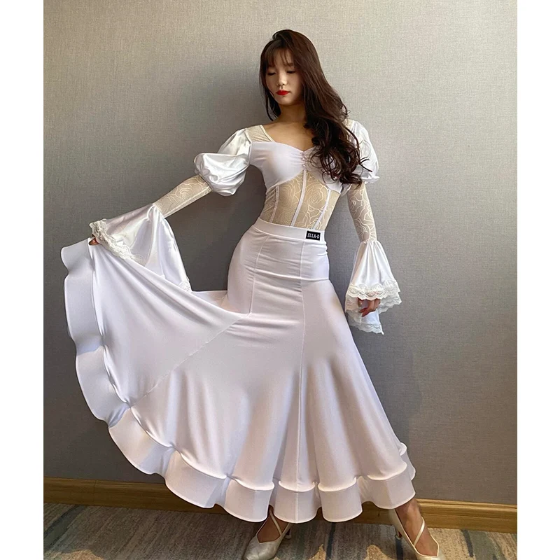 Ballroom Dance Clothes Women Flower Lace Tops Fish Bone Skirt Waltz Dance Performance Costume Tango Dance Dresses Practice Wear
Ballroom Dance Clothes Women Flower Lace Tops Fish Bone Skirt Waltz Dance Performance Costume Tango Dance Dresses Practice Wear