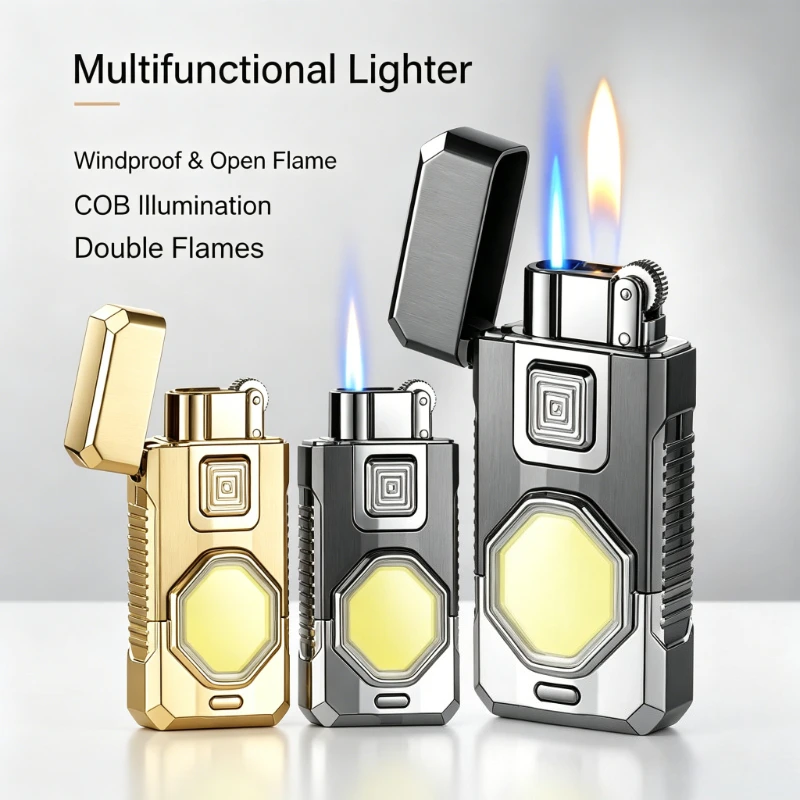 New COB Light Equipped Dual-Flame Lighter, Sturdy Metal Shell, Convertible Flame Design, Stylish Creative Accessory Ideal
New COB Light Equipped Dual-Flame Lighter, Sturdy Metal Shell, Convertible Flame Design, Stylish Creative Accessory Ideal