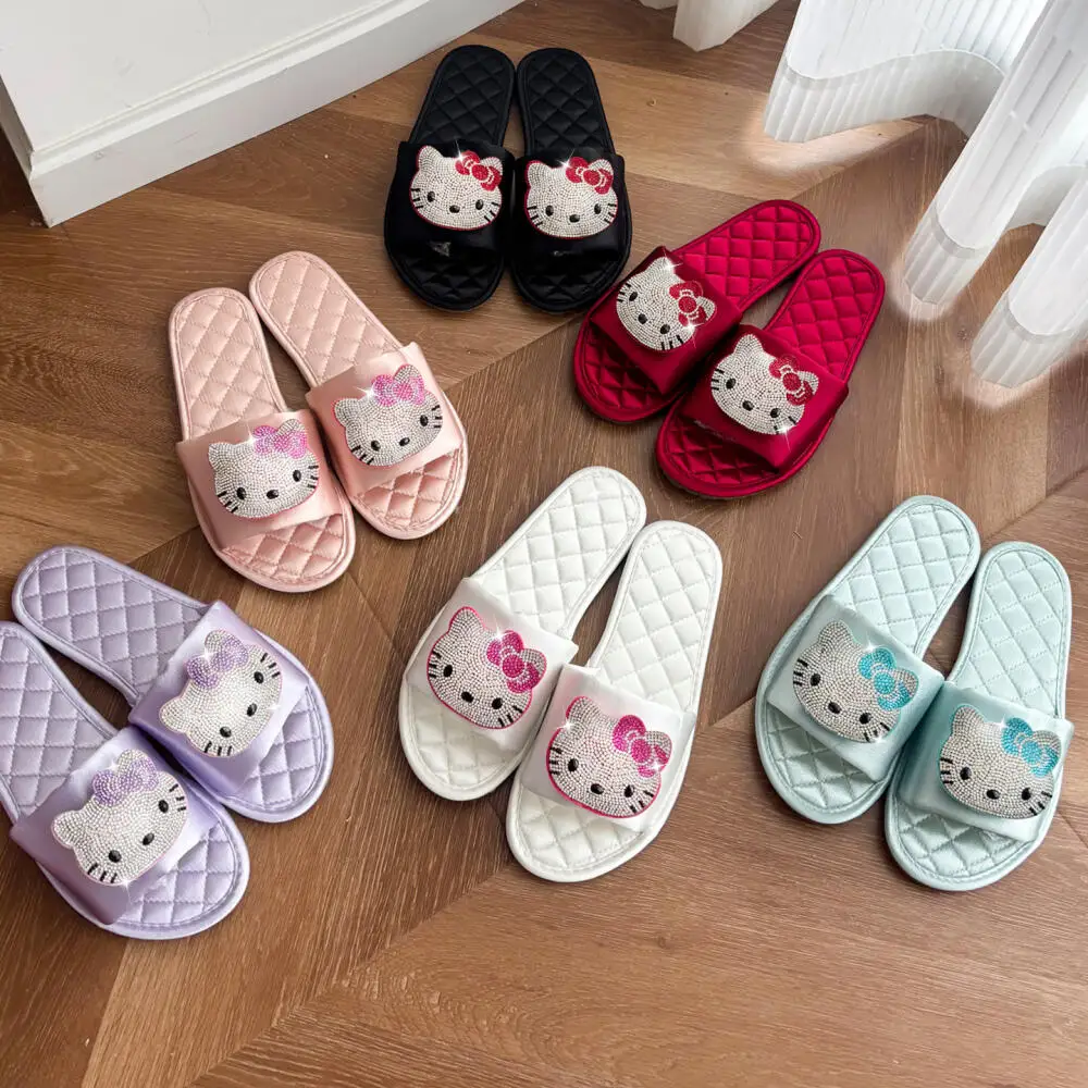 Cute Rhinestone Kt Women Flat Slippers Sanrio Hello Kitty Cartoon Slipperssummer Cute Home Sandals Anti-Slip Soft Sole Slippers
Cute Rhinestone Kt Women Flat Slippers Sanrio Hello Kitty Cartoon Slipperssummer Cute Home Sandals Anti-Slip Soft Sole Slippers