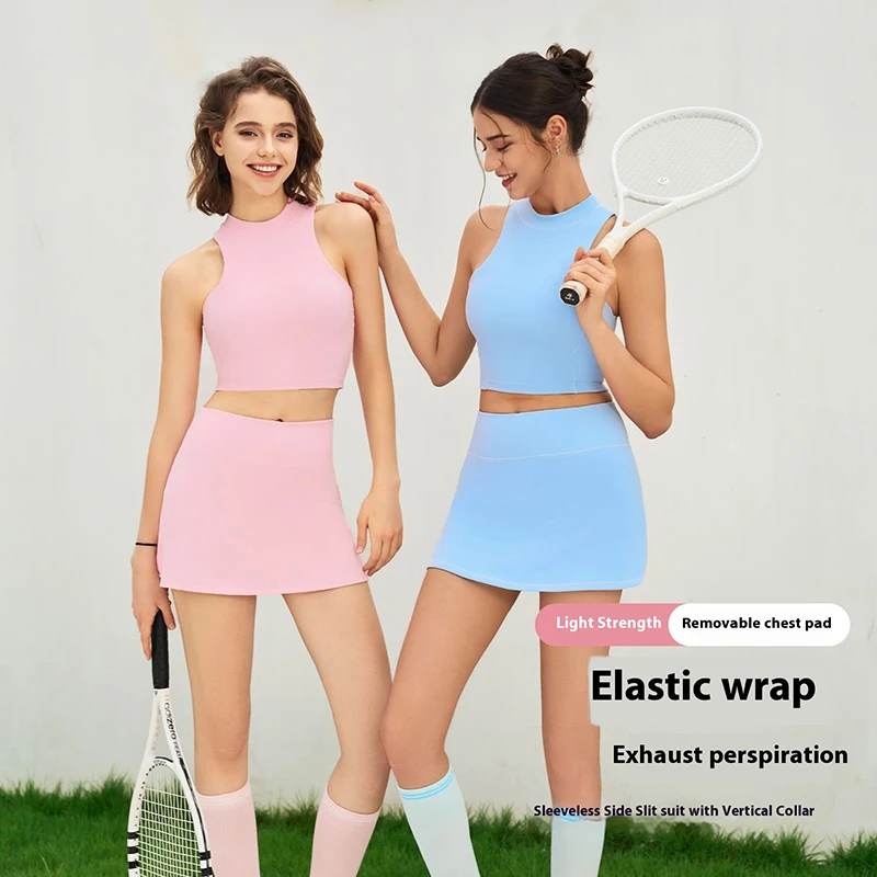 New summer sports and fitness quick drying sleeveless vest, hip hugging short skirt, A-line skirt, yoga set
New summer sports and fitness quick drying sleeveless vest, hip hugging short skirt, A-line skirt, yoga set